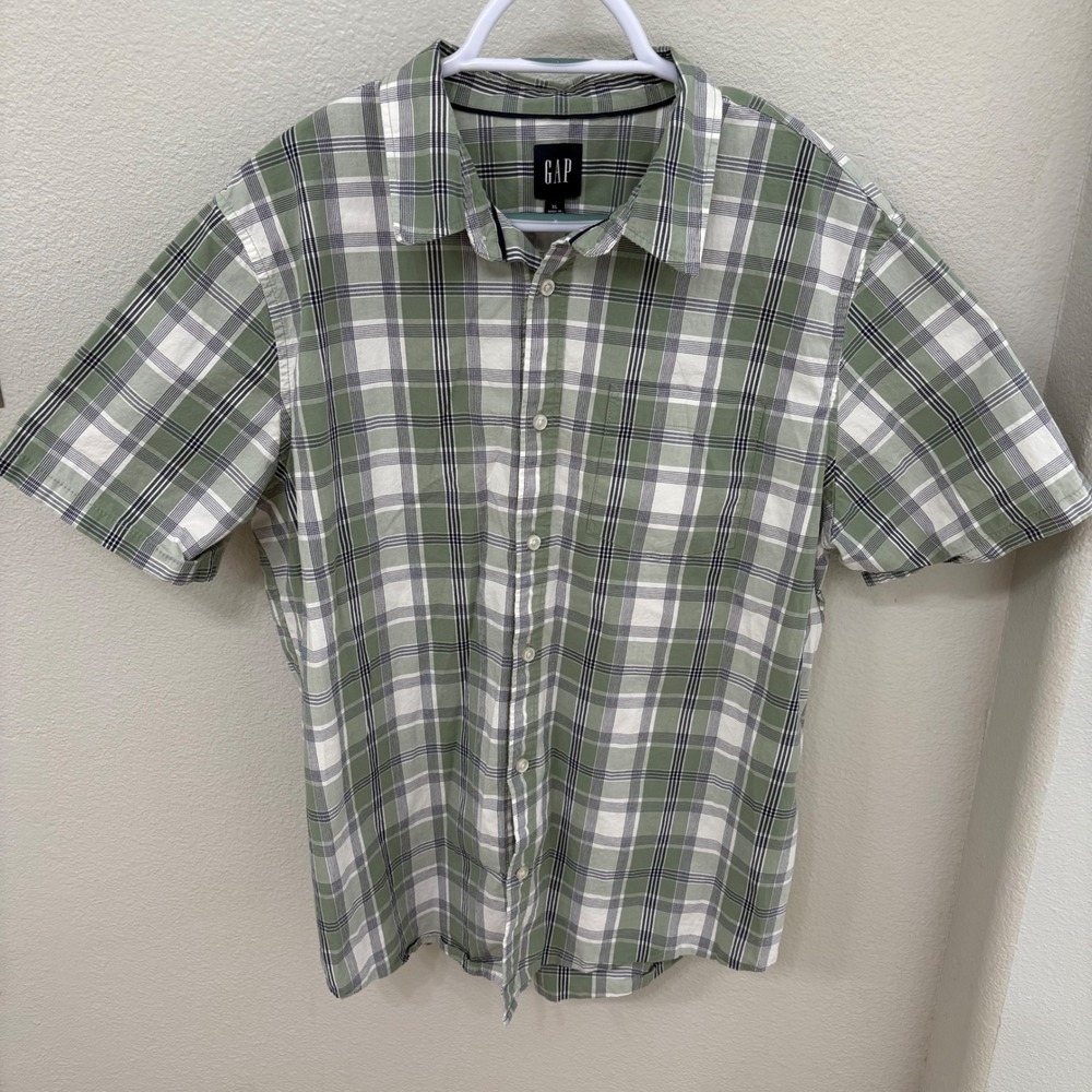 GAP Plaid Button Up Short Sleeve Casual Shirt Mens XL